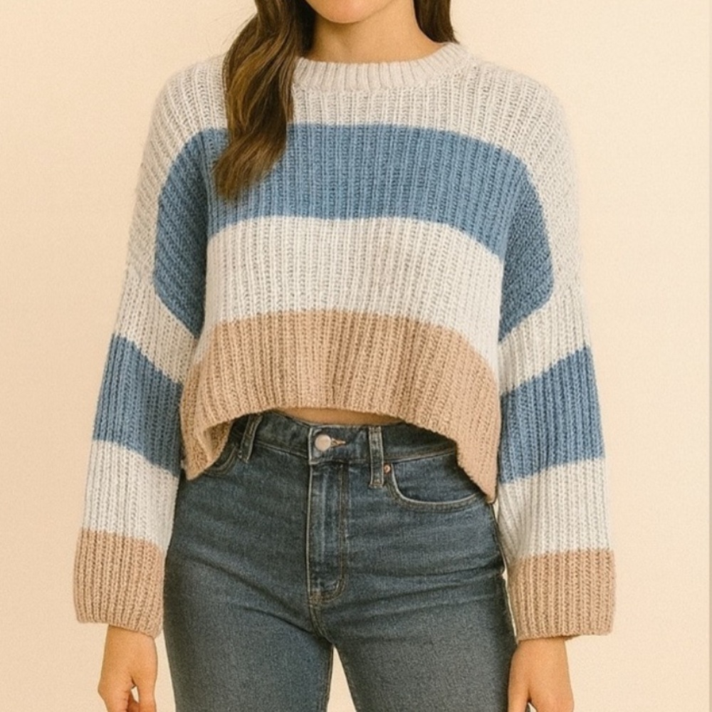 Moon & Madison Striped Chunky Knit Cropped Sweater Women’s Size S